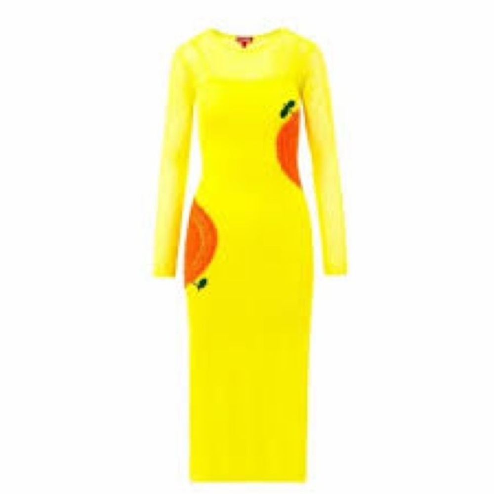 STAUD Vibrant Tulipano dress Yellow Long Sleeve crochet Dress